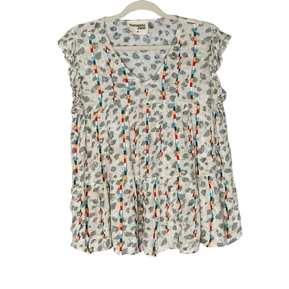 Savanna Jane boho babydoll style leopard print with multi embroidery. Size M - Picture 1 of 9